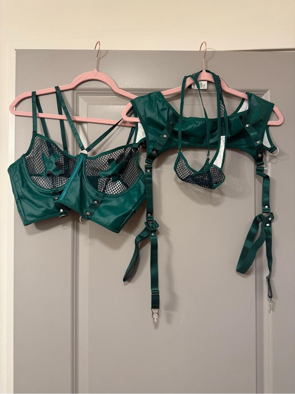 Altcore Green Black Fishnet Harness Lingerie Set XL
